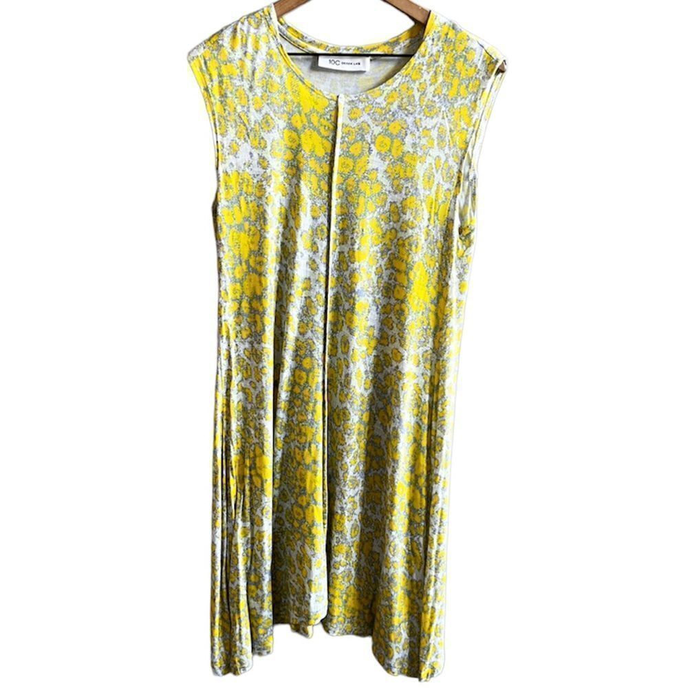 10 Crosby Derek Lam Yellow Grey Printed Sleeveless Tunic Dress